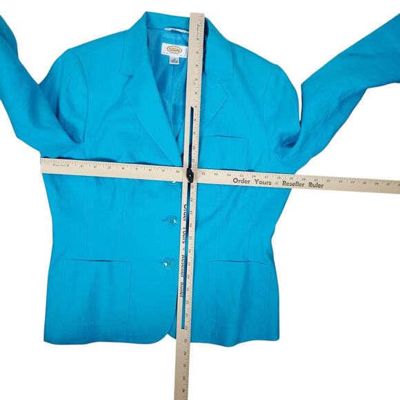 Talbots Irish Linen 3 Button Blazer Womens 10P Petite Blue Lined READ DESCRIPTIO - Picture 11 of 13